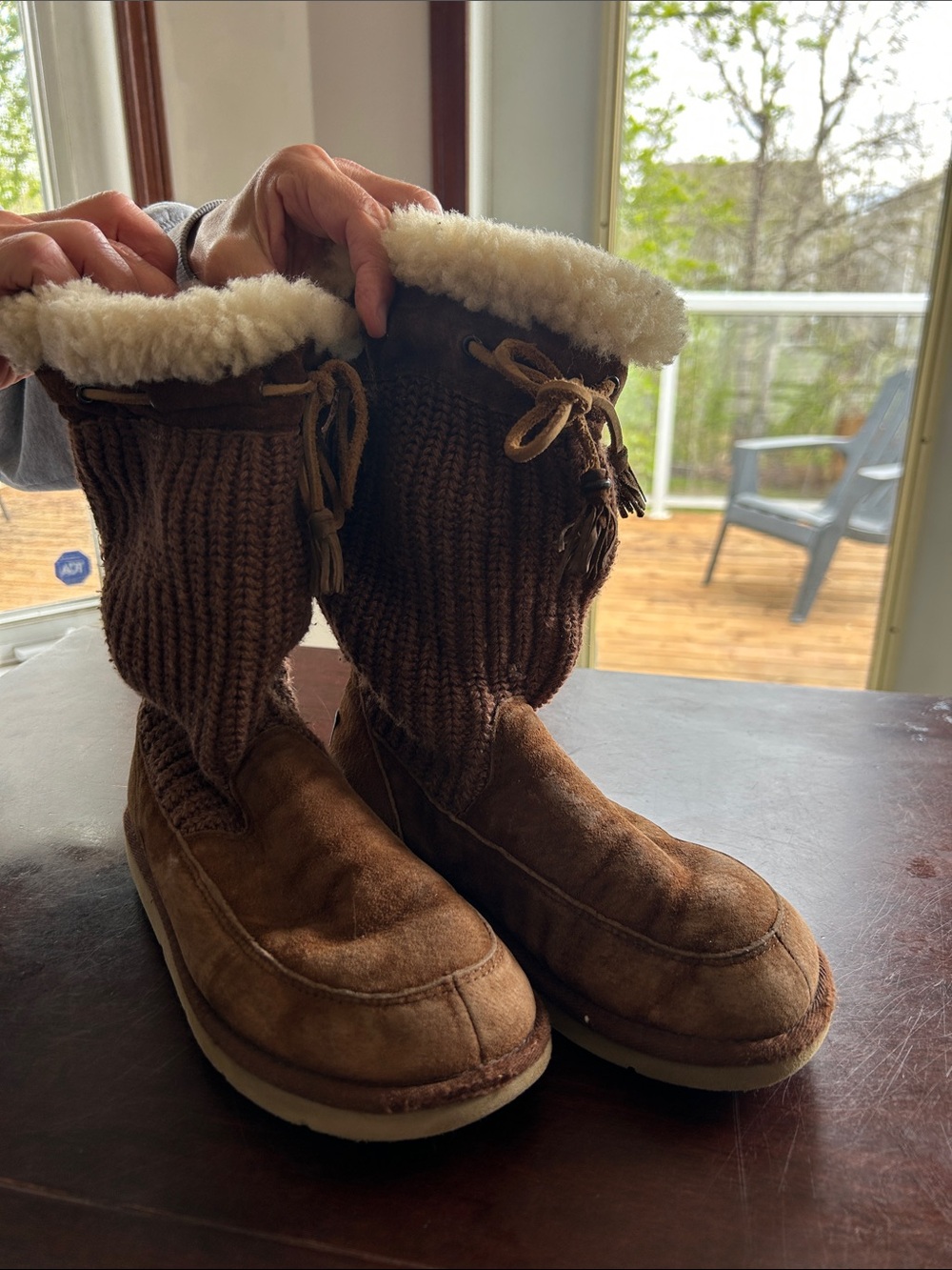 UGG Chestnut Knit Suede Shearling Cuff Boots